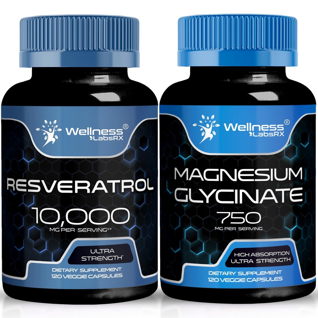 WELLNESS LABSRX Capsules de resvératrol 10000 - Capsules de glycinate de magnésium