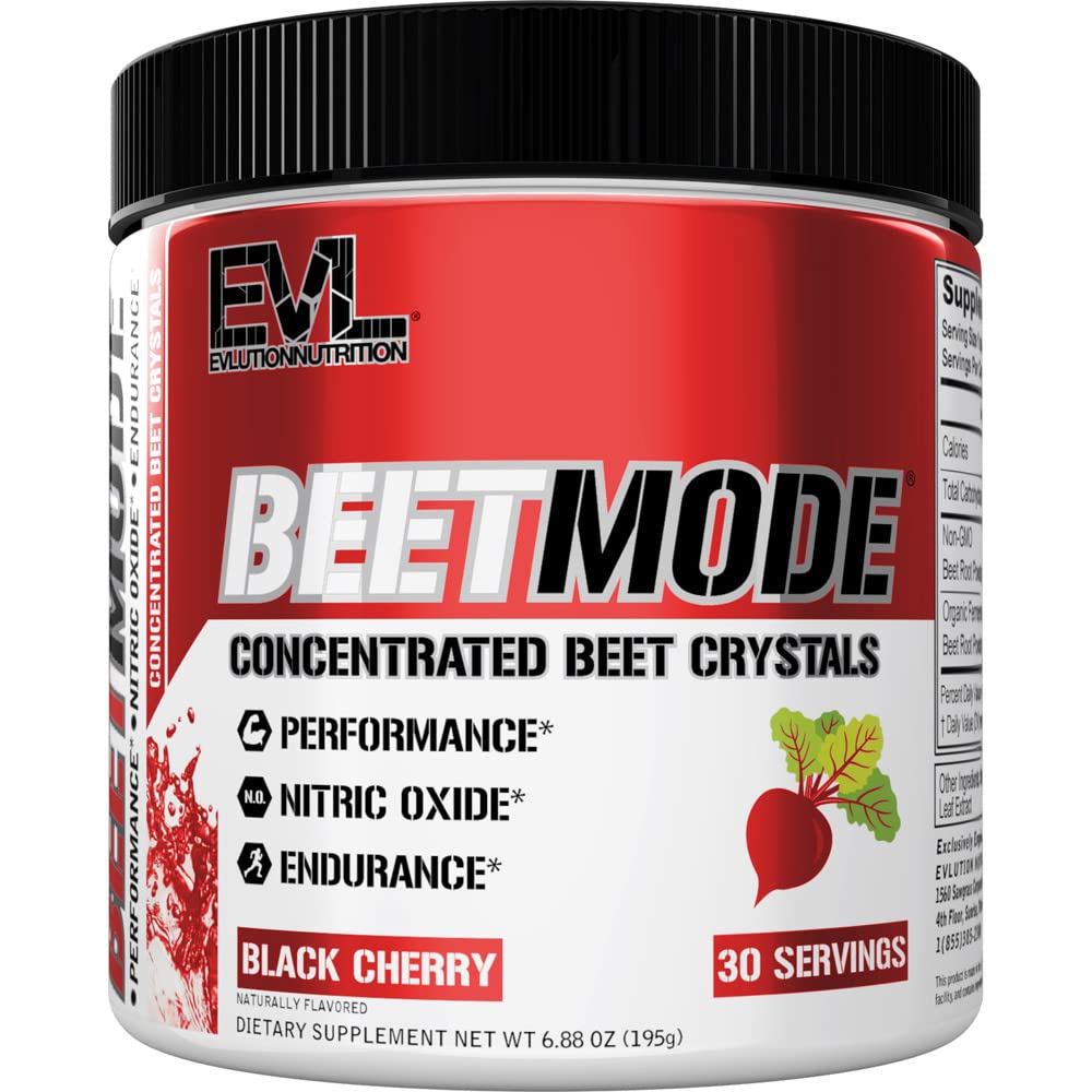 Évlution Nutrition BeetMode - Poudre de racine de betterave - Booster à oxyde nitrique - Flavor de cerise noire - Supplément avant ou après l'entraînement pour l'énergie et la performance améliorées - Vegan & Gluten Free - 30 portions