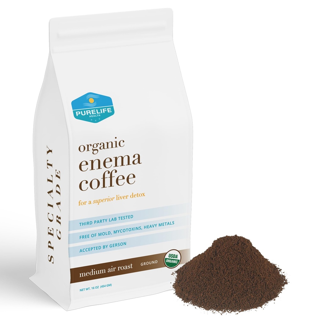 PureLife Enema Coffee- 1 Lb - Organic Gerson Specific - Ground - Mold & Fungus Free - Air Roasted Medium / Schiffped Fresh American Owned and Operated seit 2012