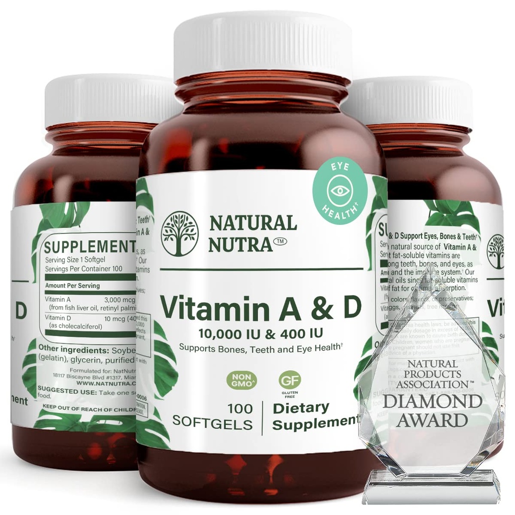 Nutra Vitamine A et D naturelles, soutient la santé osseuse et améliorer la santé oculaire, favorise les dents fortes, améliore la vitalité, provenant de l'huile de foie de morue, soutient la santé globale, 10000UI/400UI, 100 Softgels