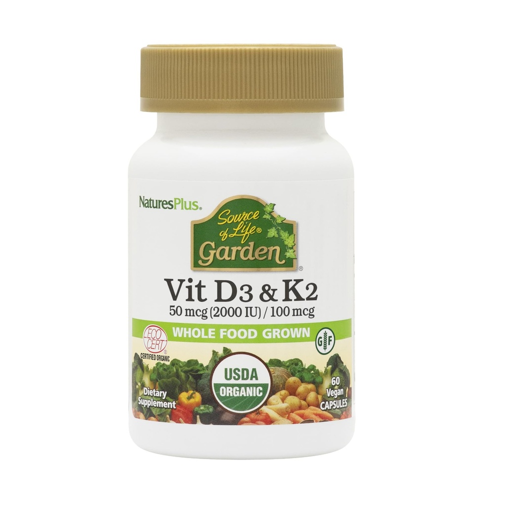 Natures Plus Quelle des Life Garden Vitamin D3 & K2-60 Vegan Kapseln - Fördert Knochenunterstützung, Immunfunktion, Herz-Kreislauf Gesundheit & Stimmung Balance - Vegan, Glutenfrei - 60 Portionen