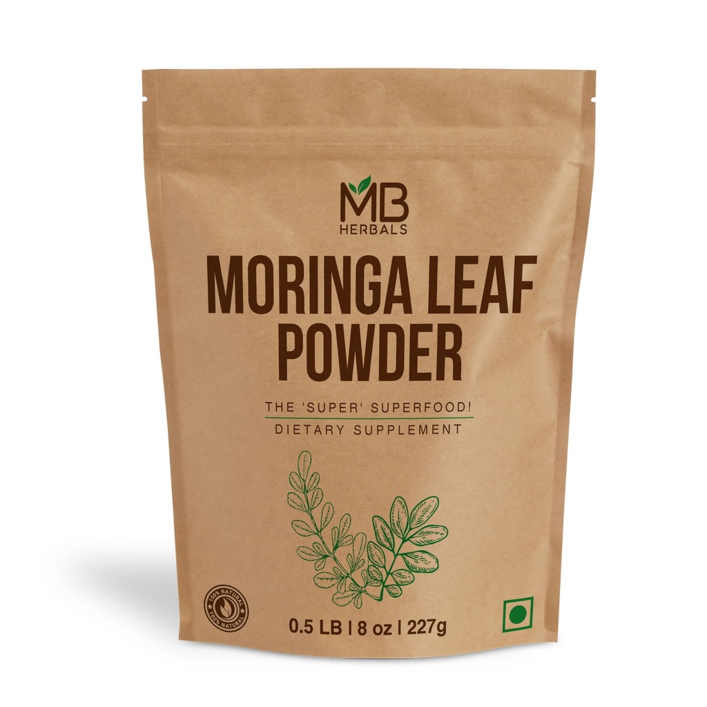 MB Kräuter Moringa Blatt Pulver 8 oz (227g / 0.5 LB) | 100% reines Moringa Pulver | Leichte Mischungen in Getränken & Smoothies | Keine Konservierungsmittel