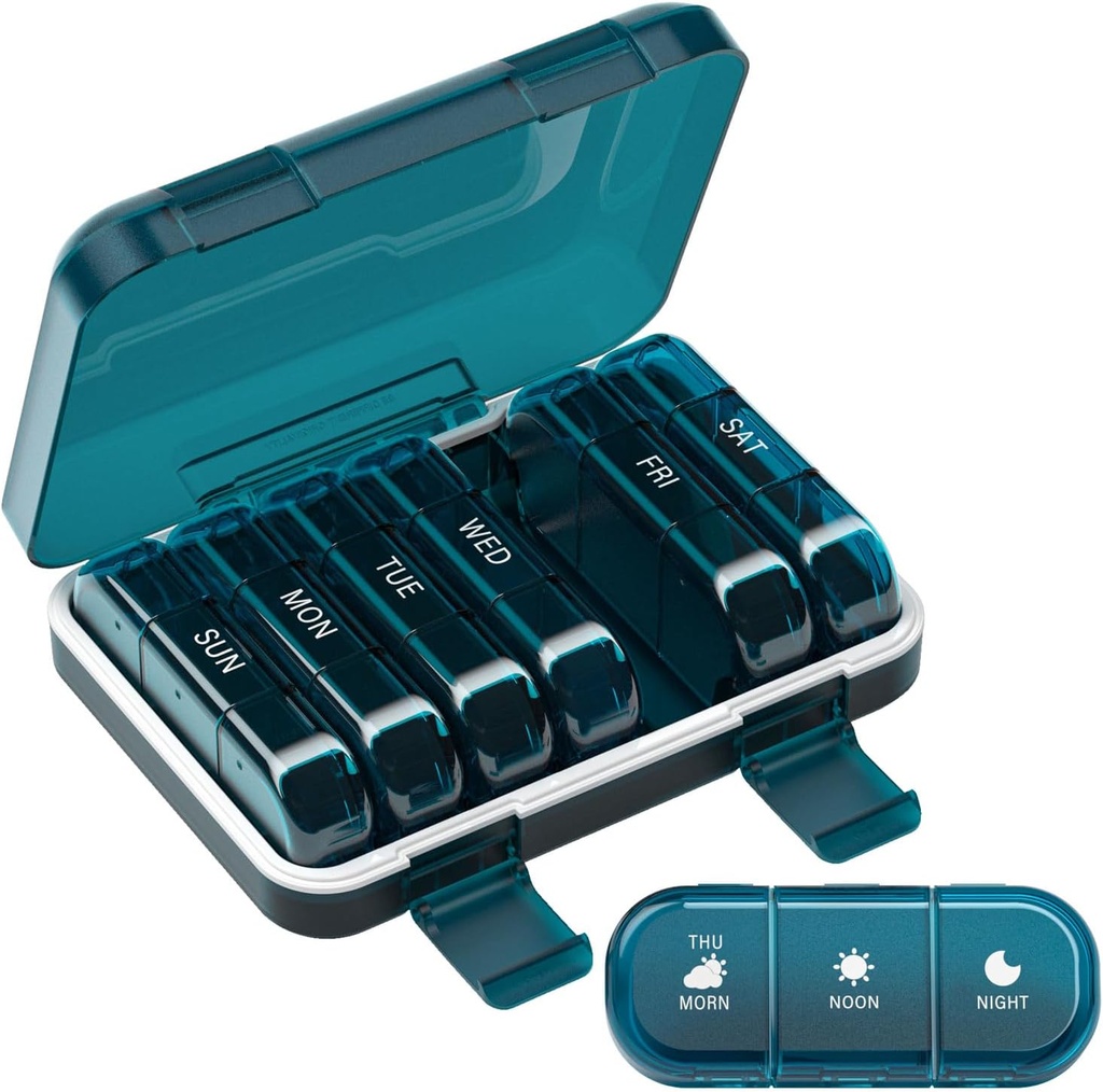 Wöchentliche Pille Organizer 3 Mal pro Tag, 7 Tage Tragbare Pille Box für Pillen, Vitamine, Fischöl, Medikamente, Ergänzungen (3x7 Blau)