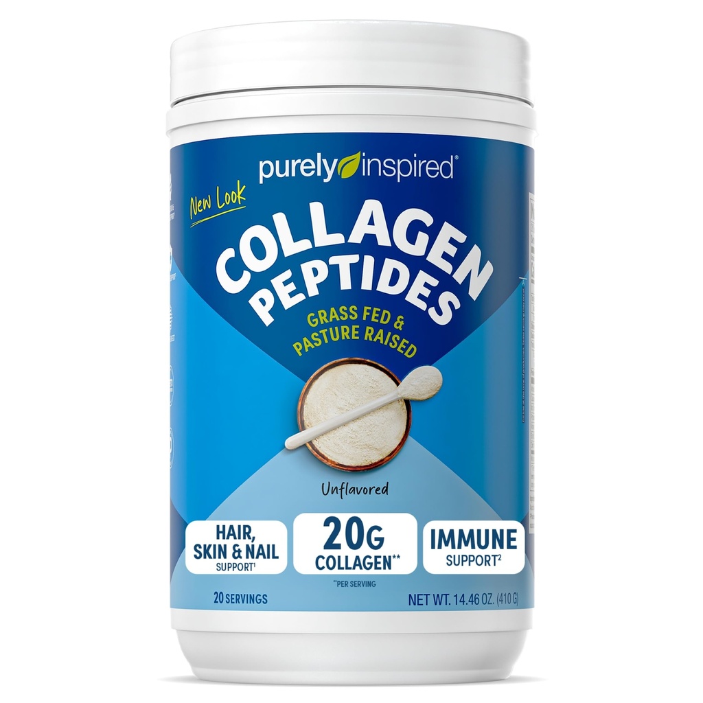 Poudre de collagène purement inspirée, non aromatisée (20 portions) - 20g Poudre de protéines de collagène pour les femmes et les hommes - herbe-Fed et pâturage élevé - Sans gluten, sans paléo et sans céto-friendly boisson de collagène