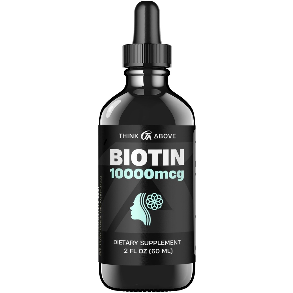 Biotine liquide 10 000 mcg avec vitamine C – maintien des cheveux, de la peau et des ongles – gouttes de biotine d'absorption rapide – 60 jours d'approvisionnement – 2 oz