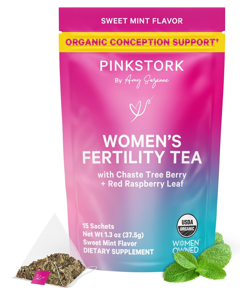 Thé Fécondité Bio Rose Stork pour femmes Suppléments Fécondité pour les femmes avec Berry Chaste Tree (Vitex) + Feuille de framboise rouge.