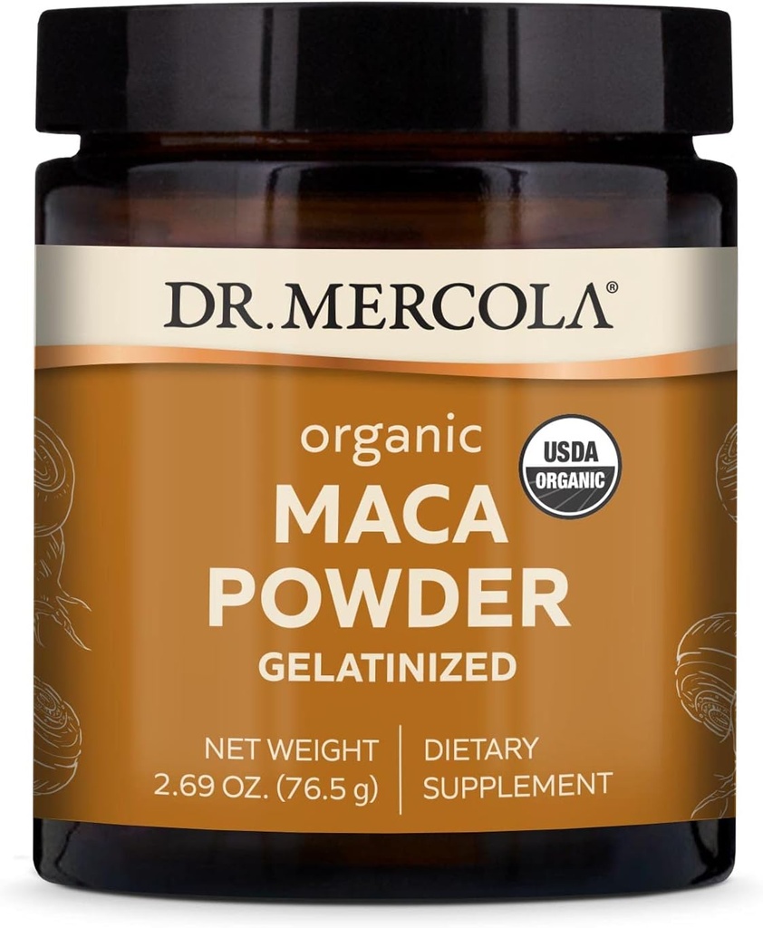 Dr. Mercola Bio Maca Pulver Gelatinisierte Nahrungsergänzung, 2.69 Unze (45 Portionen), Non GMO, Soy Free, Glutenfrei, USDA Organic