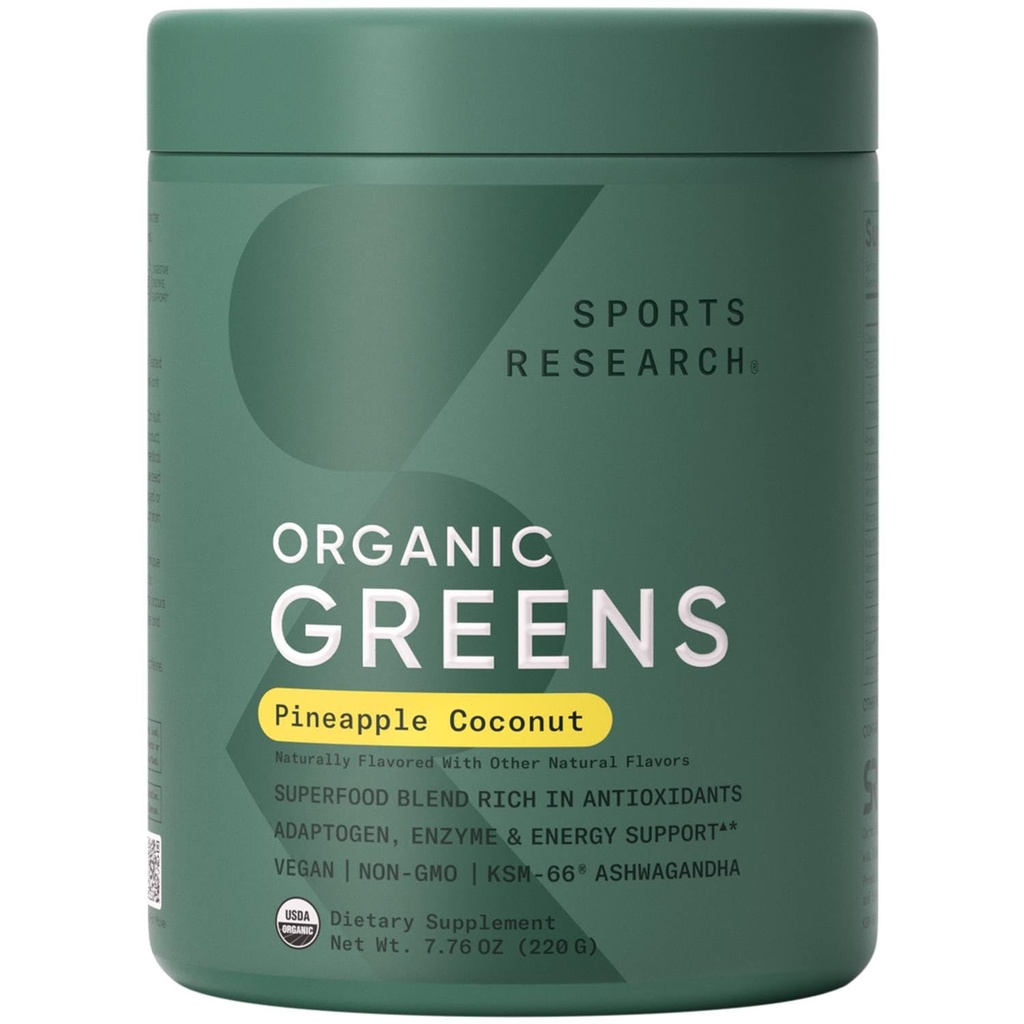Sportforschung® Organic Ananas Kokosnuss-Grünen - Verdauungs-Gesundheit, Natürliche Energie und Stimmungsunterstützung* - Zertifiziertes Bio-Pulver - 20 Servierungen