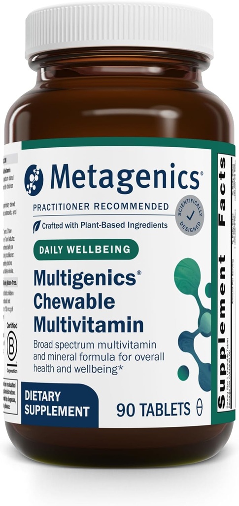 Métagène Multigénique Multivitamines à mâcher - Soutien quotidien aux vitamines et minéraux pour enfants et adultes - Arôme orange, non OGM, comprimés sans gluten et à mâcher - Installations certifiées BPF - 90 portions