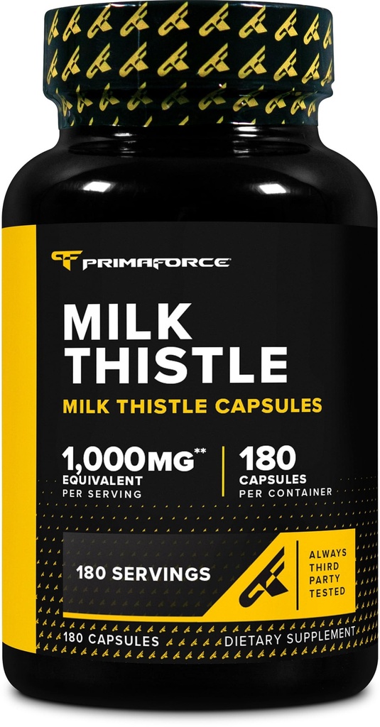 Primaforce Milk Thistle 180 Kapseln 1000mg Äquivalent - Glutenfrei, Non-GMO Nahrungsergänzung, ab 250mg 4:1 Extrakt