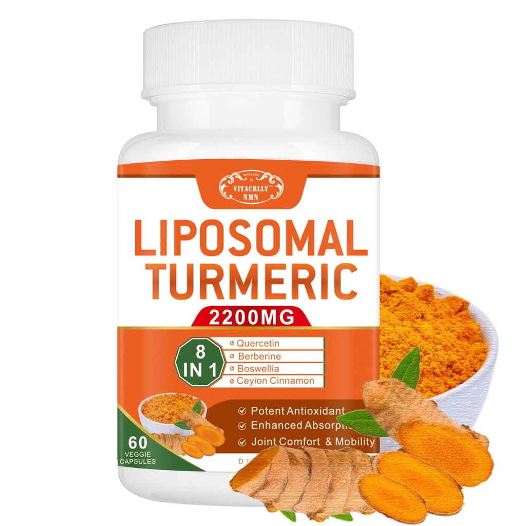 2200mg Liposomal Kurkuma-Ergänzung mit schwarzem Pfeffer & Ginger Enhanced Absorption - 95% Curcumin-Extrakt für Gelenkunterstützung 60 Kapseln