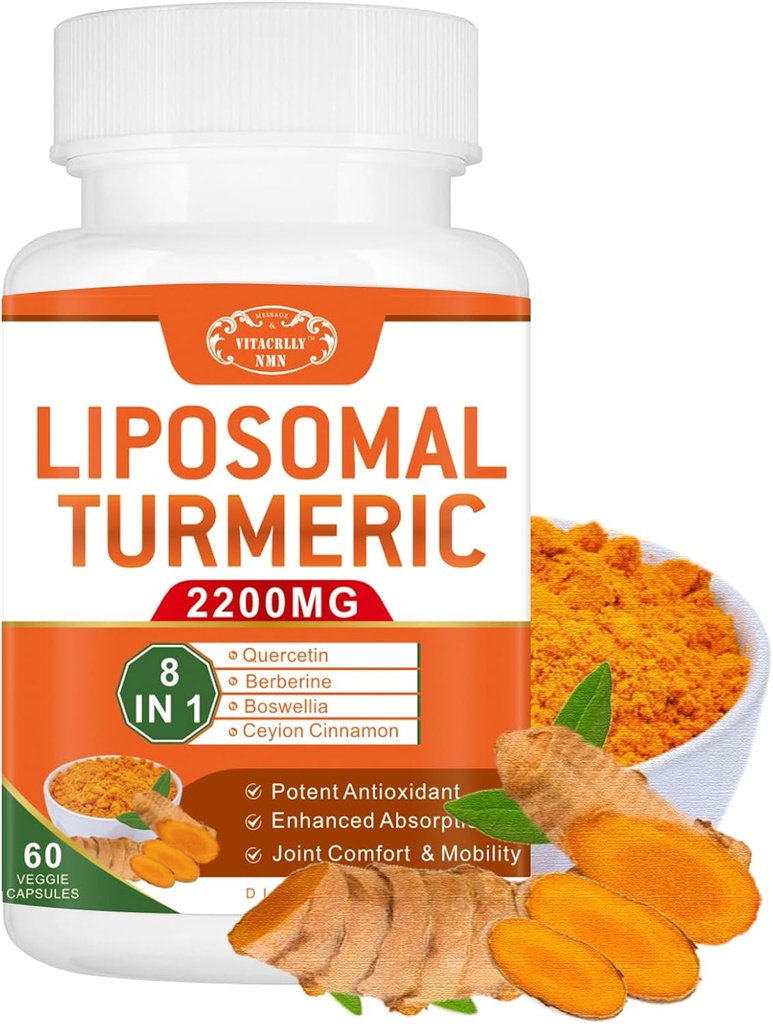 2200mg Liposomal Kurkuma-Ergänzung mit schwarzem Pfeffer & Ginger Enhanced Absorption - 95% Curcumin-Extrakt für Gelenkunterstützung 60 Kapseln