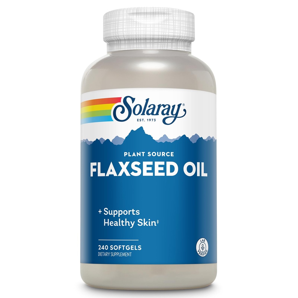 SOLARAY Flaxseed Oil 3000 mg mit Omega 3 6 9, Flax Seed Softgels für Hautgesundheit, Triple Omega Supplement, Non-GMO, Glutenfrei, Lab Verified - 60-Day Garantie - 80 Servietten, 240 Softgels