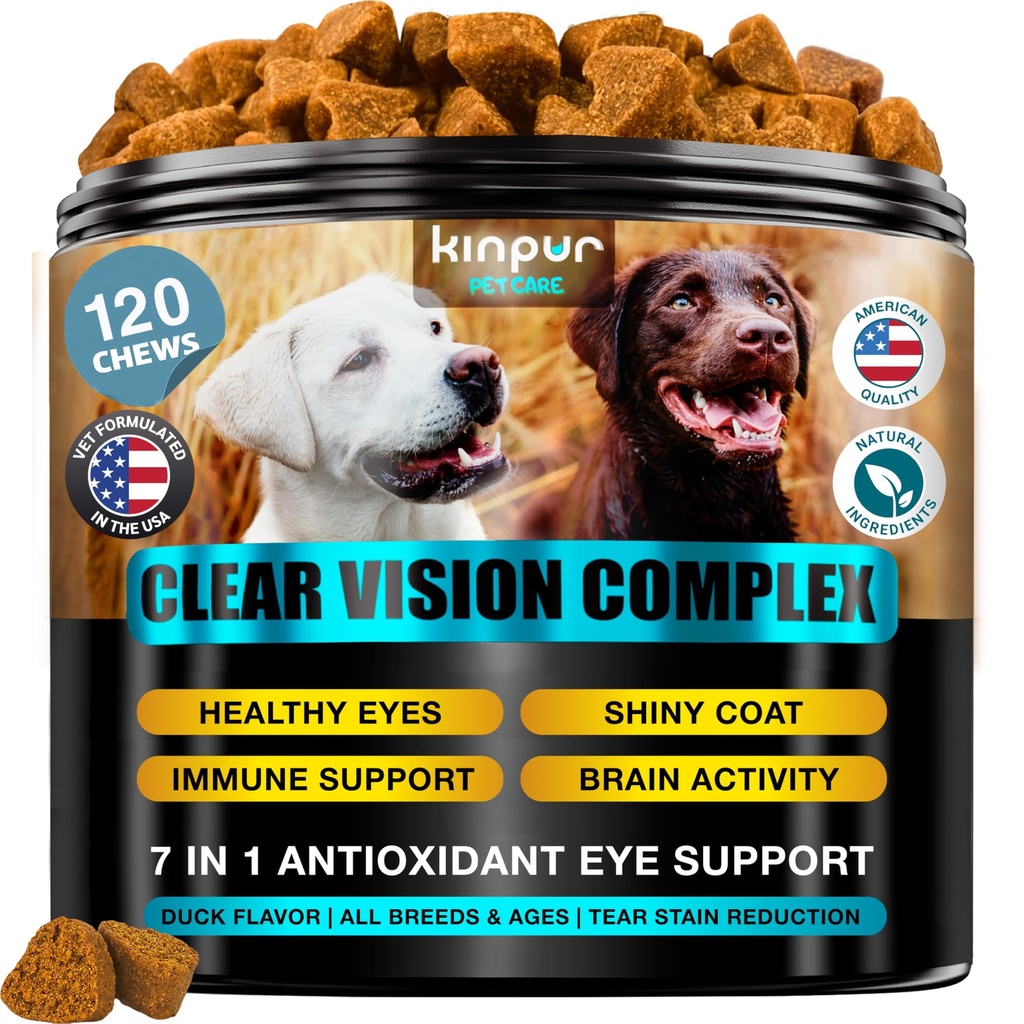 Augen-Vitamine für Hunde - Dog Vision Supplement für Tear Stains, Hundeaugenpflege, Immununterstützung - Vitamin С, Karotte, Fischöl, Lutein - 180 Soft Chews mit Ente Flavor - für alle Rassen und Alter