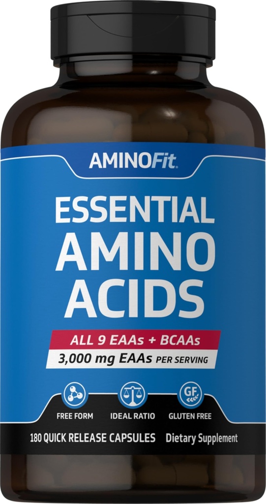 Piping Rock Essential Amino Acids Supplement | 3000mg | 180 Kapseln | Complex Blend für Männer und Frauen | EAA und BCAA | Non-GMO, Gluten Free | von Fitness Labs