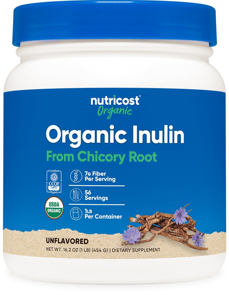 Poudre d'inuline biologique Nutricost 1LB (454 grammes) 7 grammes de fibre par portion - de racine de chicorée - certifié USDA biologique