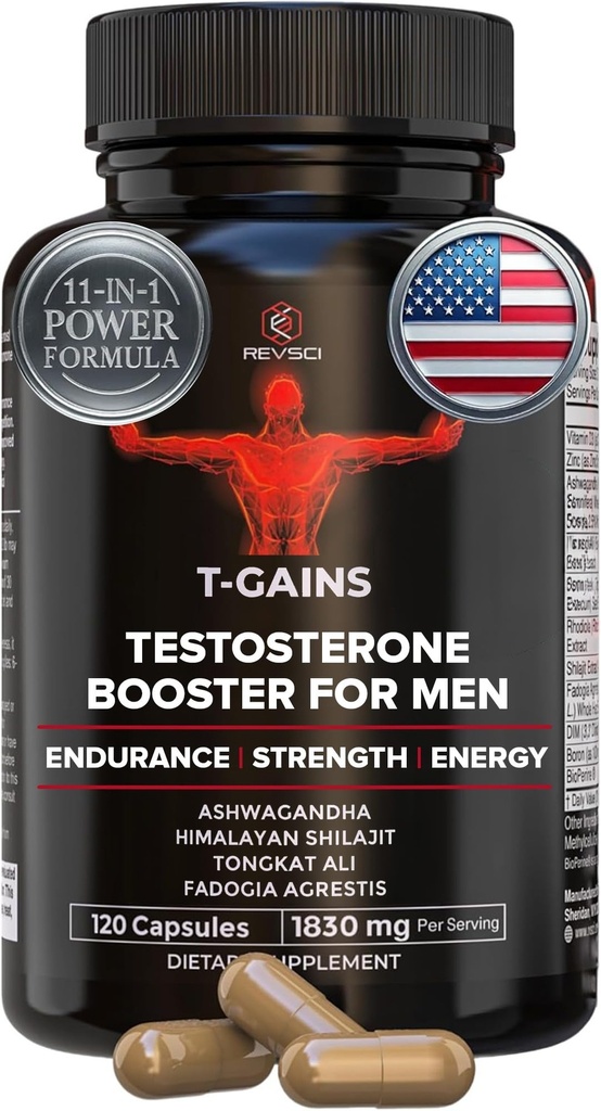 Anabolischer Booster & Muskelaufbau, T-GAINS Testosteron Ergänzung für Männer, TRT-Test Booster & Estrogen Blocker, HGH Ergänzungen für Männer - Tongkat Ali Fadogia Agrestis für Muskelwachstum, 120 Caps