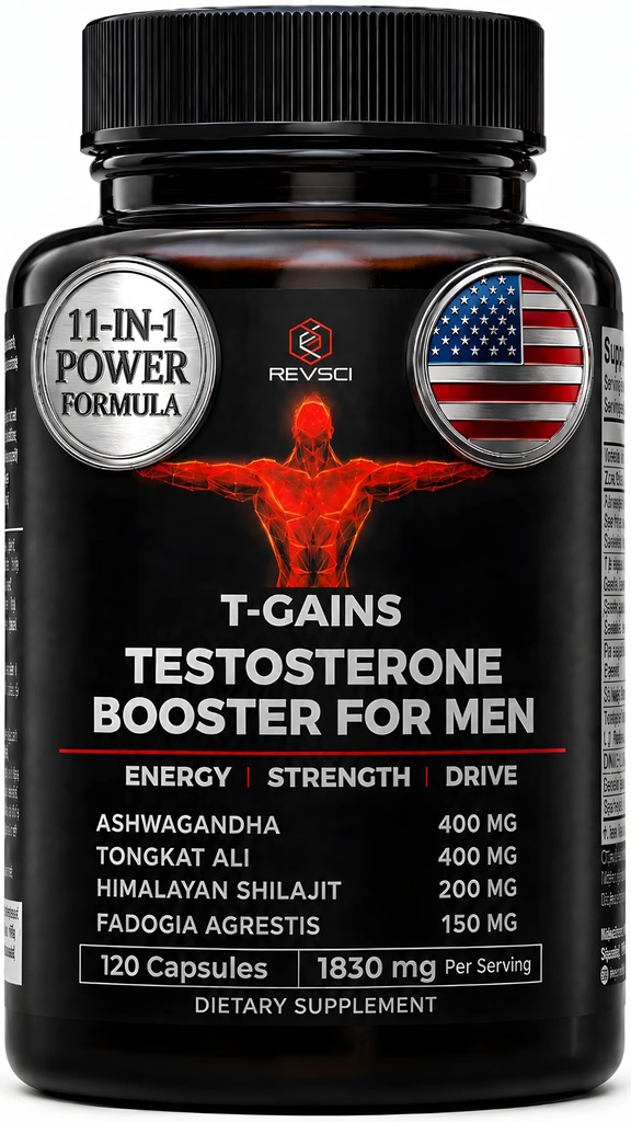 Booster anabolique et constructeur de muscles, supplément de testostérone T-GAINS pour les hommes, booster de test TRT et bloqueur d'estrogen, suppléments HGH pour les hommes - Tongkat Ali Fadogia Agresti pour la croissance musculaire, 120 capsules