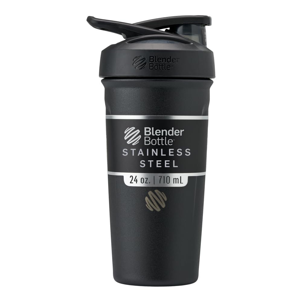 Bouteilles de mélange Strada Shaker Cup Bouteille d'eau en acier inoxydable isolée avec fouet en fil, 24-Ounce, noir