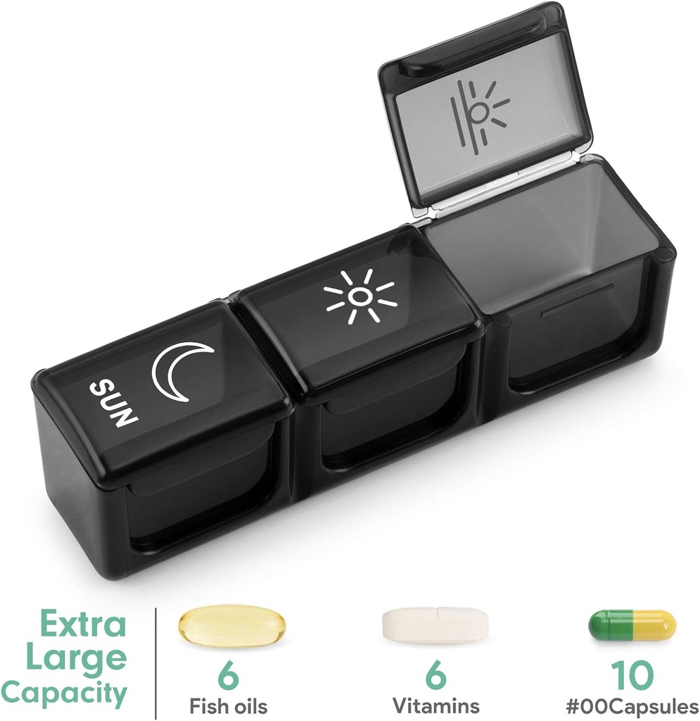 BUG HULL Organisateur hebdomadaire de pilules 3X par jour, quotidien 7 jours Pill Box 3 fois par jour, Pill de médecine de voyage Organisateur de pilules Conteneur de cas pour les vitamines, suppléments