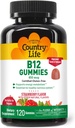 Country Life Vitamin B12 Gummies – 850 mcg Cyanocobalamin, 120 Count – Vegan, Glutenfreie Gummy-Ergänzung für Energie Metabolismus & Nervous System Support – Natürliche Erdbeer-Flasche, 2g Zucker