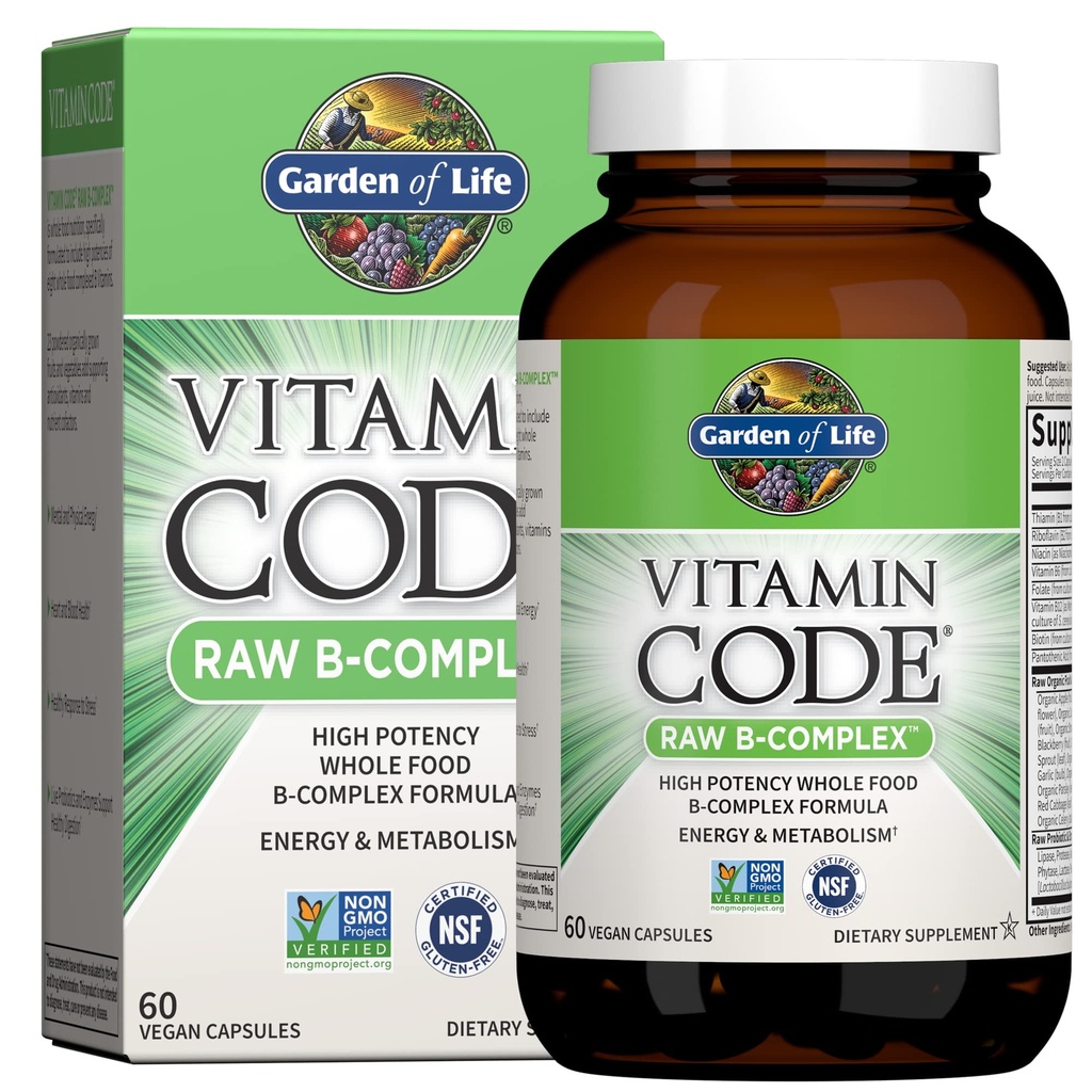 Garten des Lebens Vitamin B Complex, 60 Vegan Kapseln, hohe Potenz Vitamine für Energie und Stoffwechsel mit B6, Folat & B12 als Methylcobalamin Plus Probiotics