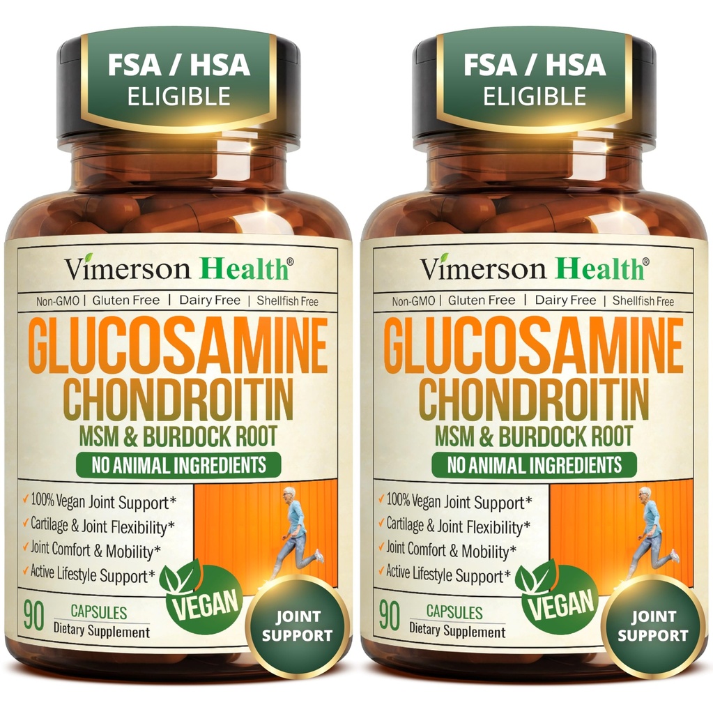 Glucosamine Chondroïtine MSM – Supplément de soutien conjoint pour les femmes et les hommes avec Glucosamine Sulfate 1500 mg, Chondroïtine et MSM – pour le cartilage, la santé articulaire et la flexibilité – 2 Pack, Vegan