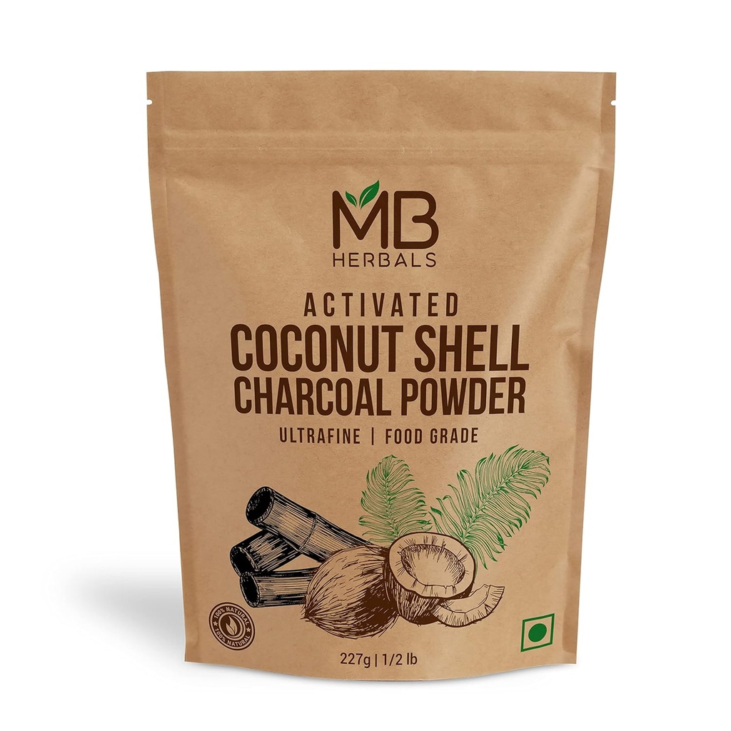 MB Kräuter Aktiviertes Charcoal-Pulver aus Kokosnussschale 8 oz (227 Gram / 0.5 LB) | Für EXTERNAL NUR | Face Packs und Masks| Seifenherstellung | ToothPowder