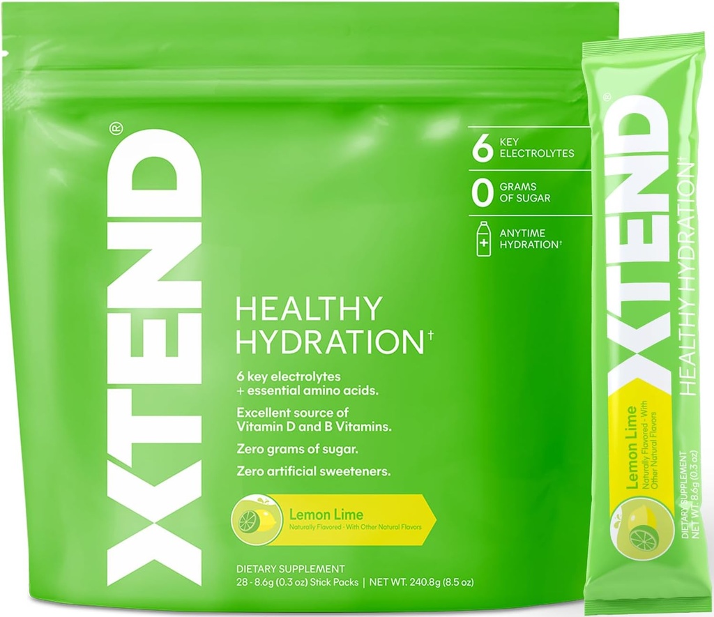 Xtend XTEND Gesunde Hydration | Überlegene Hydration Pulver-Packets | Elektrolyt-Getränk-Mix | 3 essentielle Aminosäuren | NSF zertifiziert für Sport | 28 Sticks, Zitronenlime