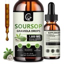 (2 Pack) Sourop Graviola gouttes liquides 1800mg, 98% Absorption Sourop gouttes liquides pour le soutien cellulaire et la régénération, Immune Boost, Relax, Foie et Sommeil, Bonneté à base de plantes, Sans gluten, 1 Fl Oz