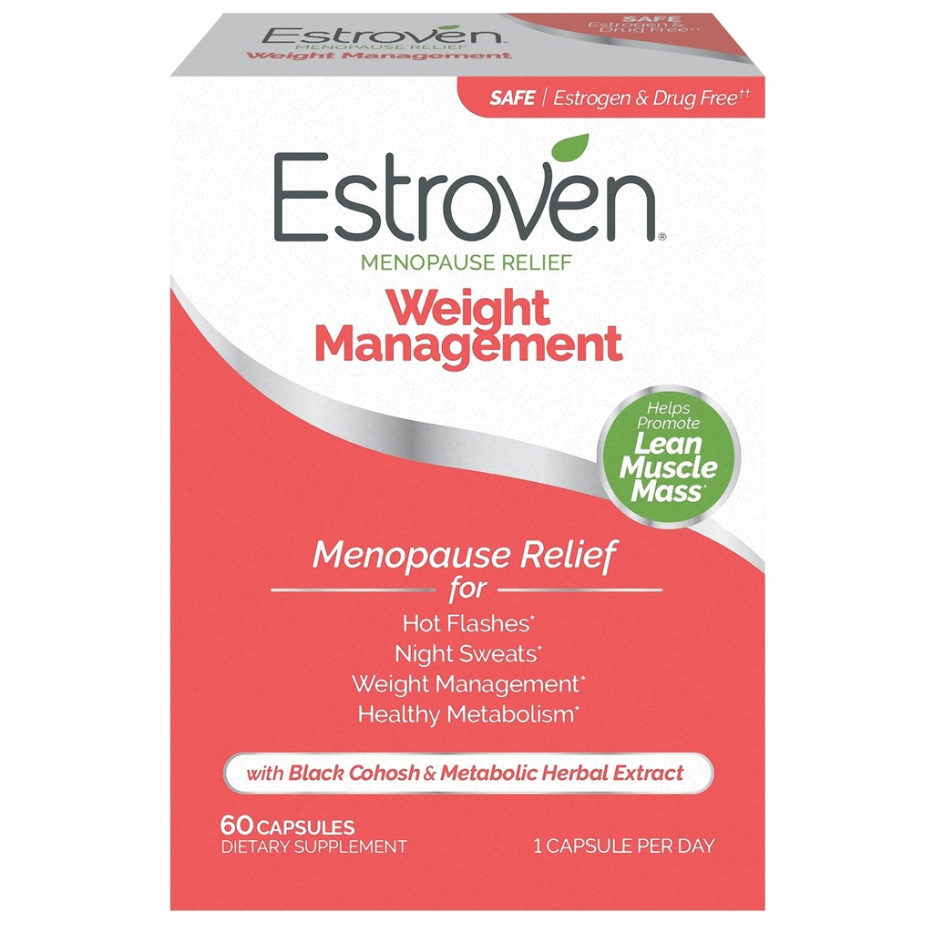 Estroven Weight Management für Menopause Relief - 60 Ct. - Klinisch bewährte Zutaten helfen, Gewicht zu verwalten, bieten Nachtschwärmen & Hot Flash Relief - Drug-Free & Gluten-Free