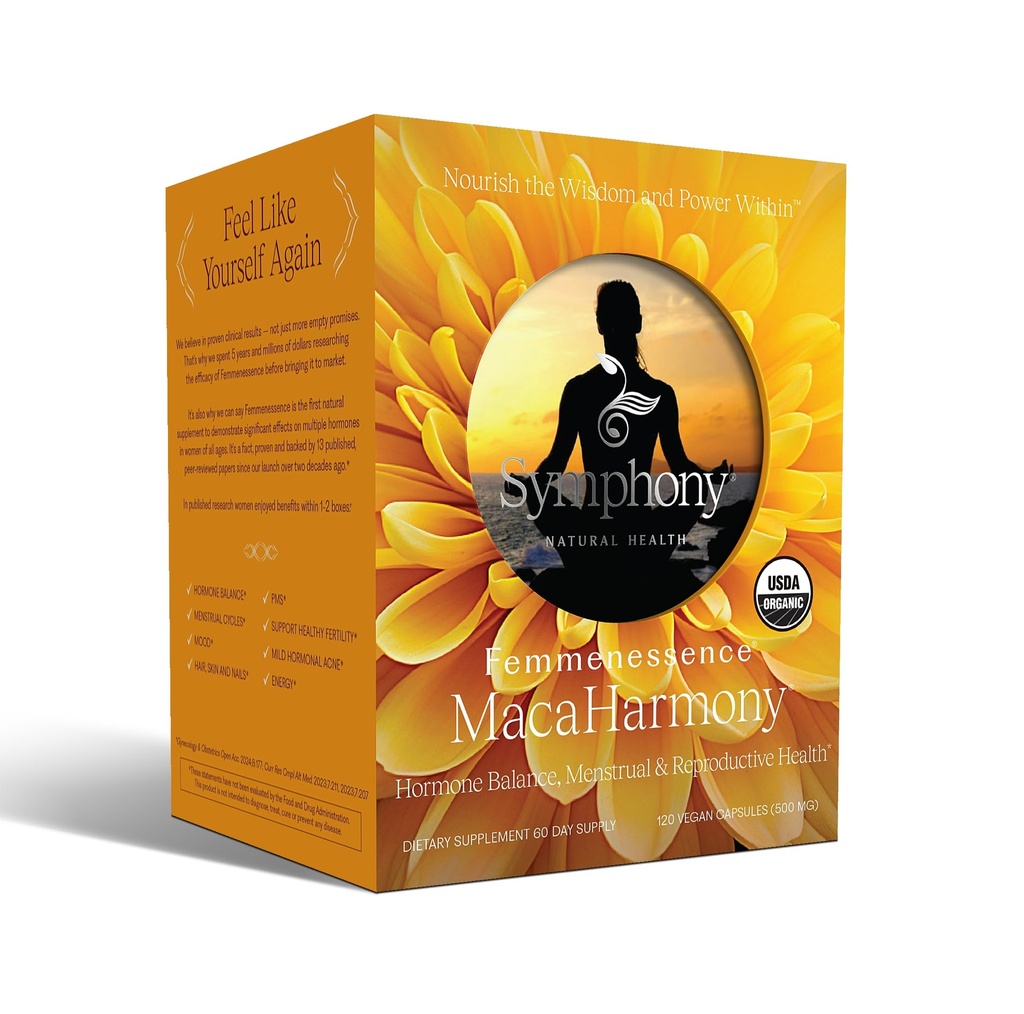 Femmenessence MacaHarmony – Scientifiquement prouvé pour soutenir l'équilibre hormonal pour les femmes, cycle menstruel régulier, SPM, Acné, peau saine, fertilité, capsules de maca biologique naturelle (120)