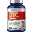 NusaPure Antarctique Krill Oil 2000 mg 120 Softgels, Omega-3 EPA 360mg, DHA 240mg, supplément d'astaxanthine sans soja provenant de Krill 800ppm