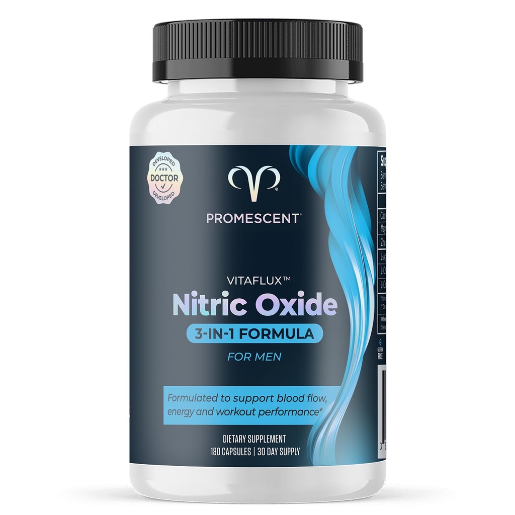 Promescent VitaFLUX Stickoxid-Ergänzungen für Männer, schnell wirkende männliche Pillen für Ausdauer, Größe und Leistung, L-Arginin L-Citrullin L-Carnitin (30 Portionen)