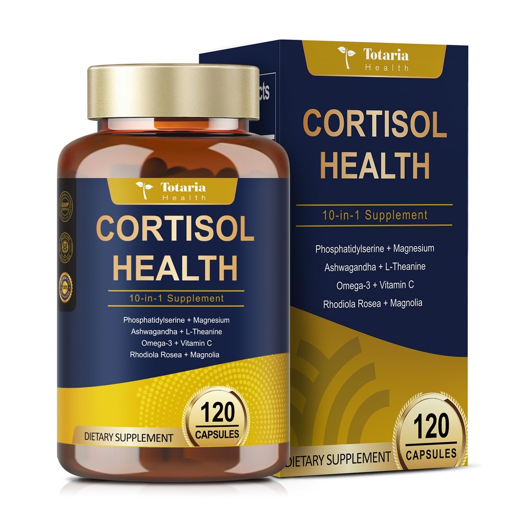 Totaria Cortisol Supplément avec Ashwagandha,Magnésium,Rhodiola Rosea,L Theanine,Hormone Balance pour les femmes 120 Capsules végétaliennes (paquet de 1)