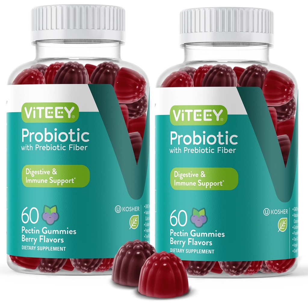 VITEEY Gommies probiotiques avec prébiotiques – Suppléments santé pour la santé digestive – 2 milliards d'UFC – Vegan, sans gluten – 120 Nombre