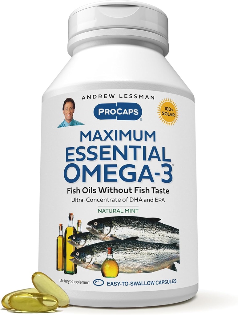 ANDREW LESSMAN Maximum Essential Omega-3 Mint - 60 Softgels - Ultra-Pure, High Potency Omega-3 Öle. Hohe DHA, keine Stomach Upset, keine Verunreinigungen, keine Merkur. Kleine leicht zu schlucken Softgels