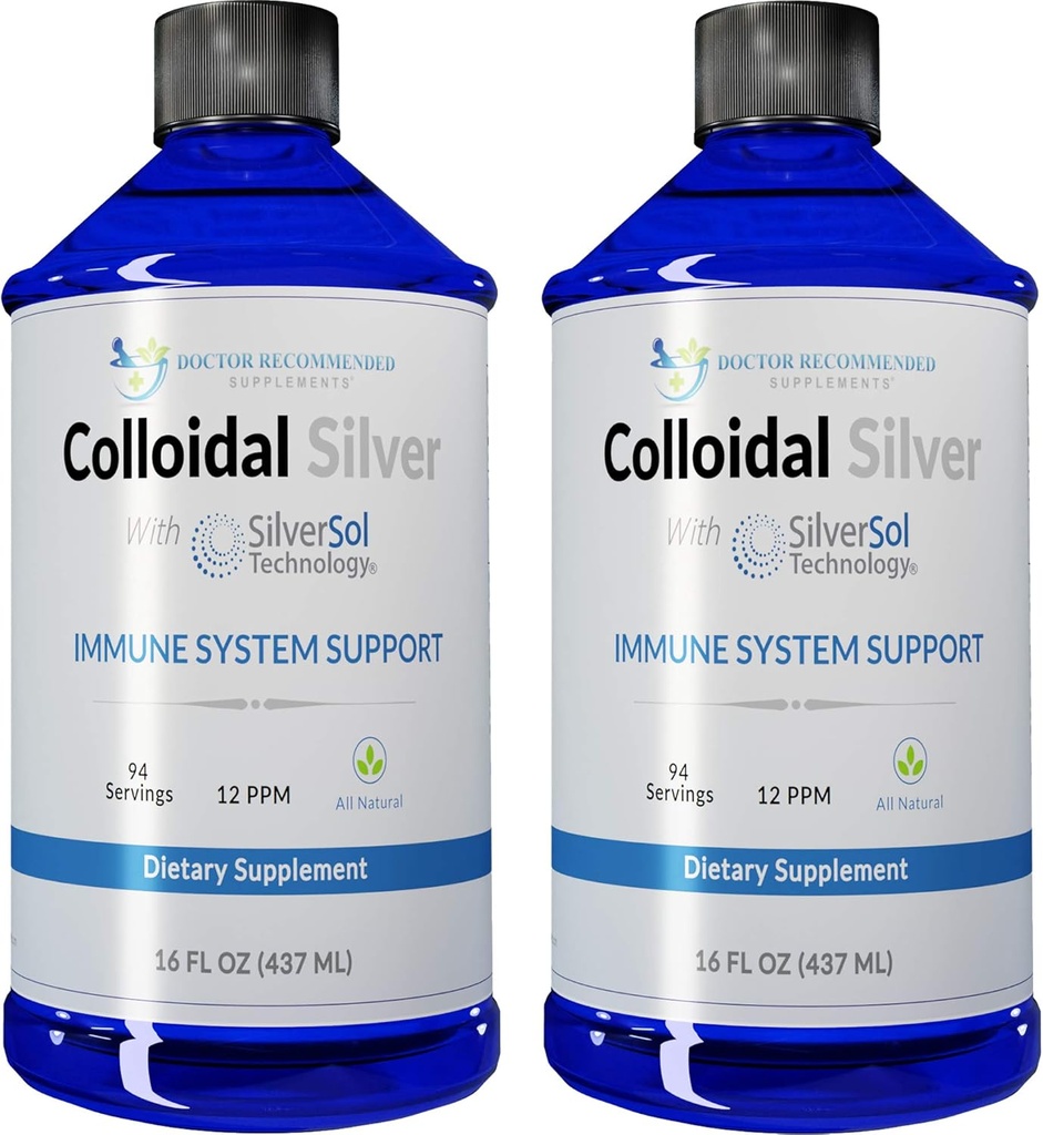 Kolloidale Silberflüssigkeit - 12 PPM Premium Silber Lösung, 60 MCG Per Serving, Alle natürlichen, Vegan Immunsystem Unterstützung, Ionic Silver Water Daily Mineral Supplement (2-16 Fl oz Flaschen)