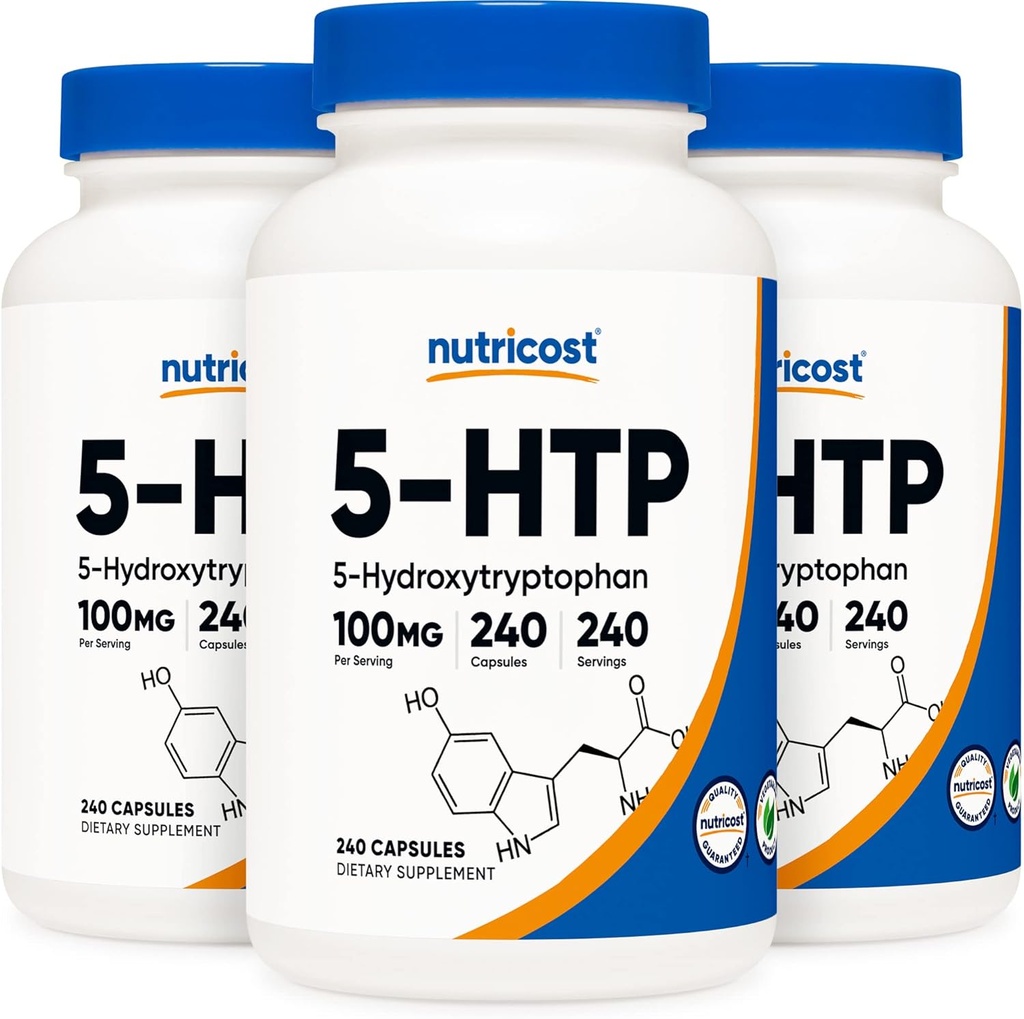 Nutricost 5-HTP 100mg, 240 Vegetarische Kapseln (5-Hydroxytryptophan) - Nicht-GMO & Glutenfrei (3 Flaschen)