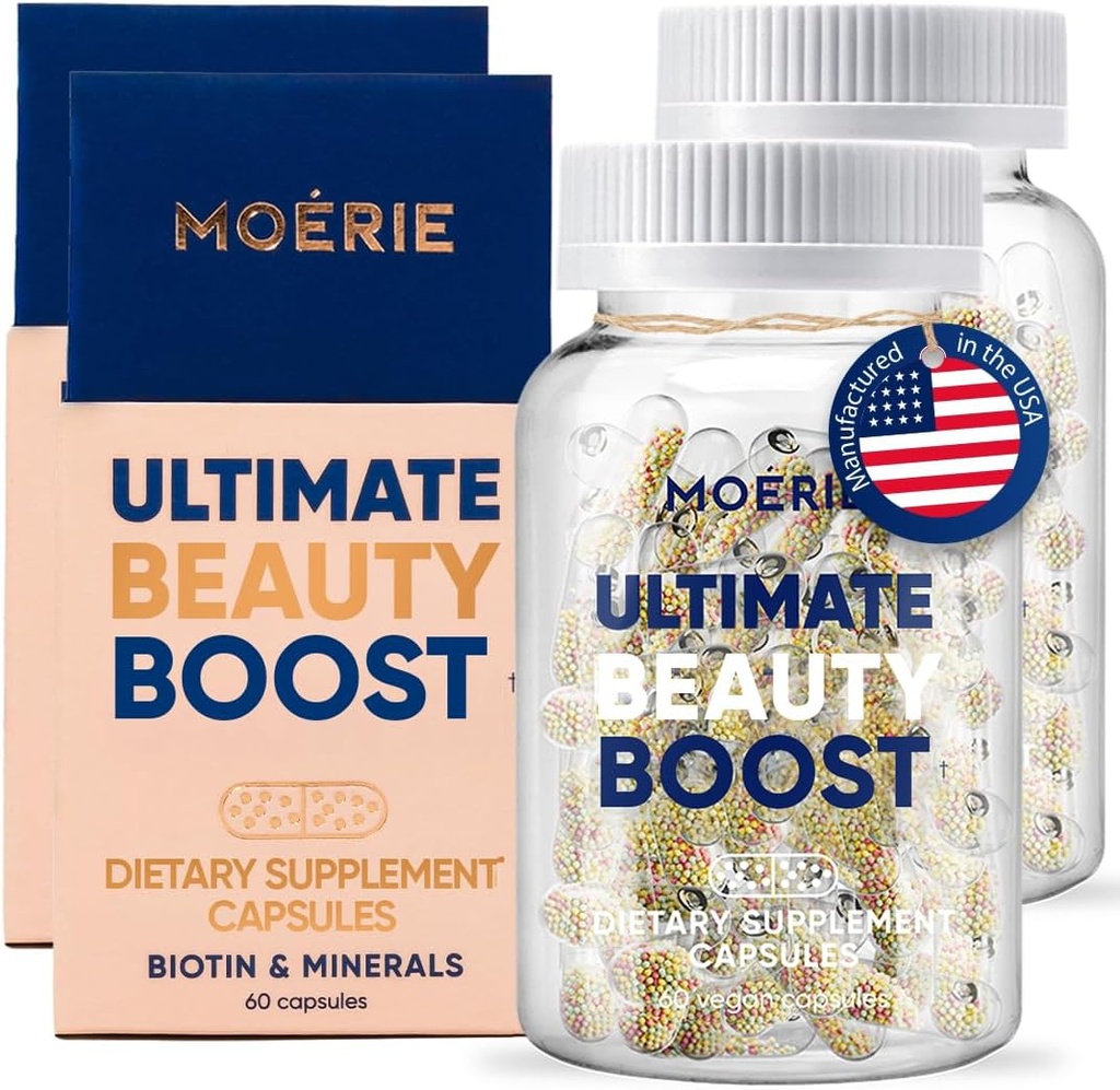 Moerie Hair Growth Supplement für Damen und Herren - Haar Haut und Nägel Vitamine mit Biotin, Q10 & Minerals - Für Thicker, Fuller Hair & Hair Loss Treatment - Advanced Beadlet Delivery System - 120 Pillen