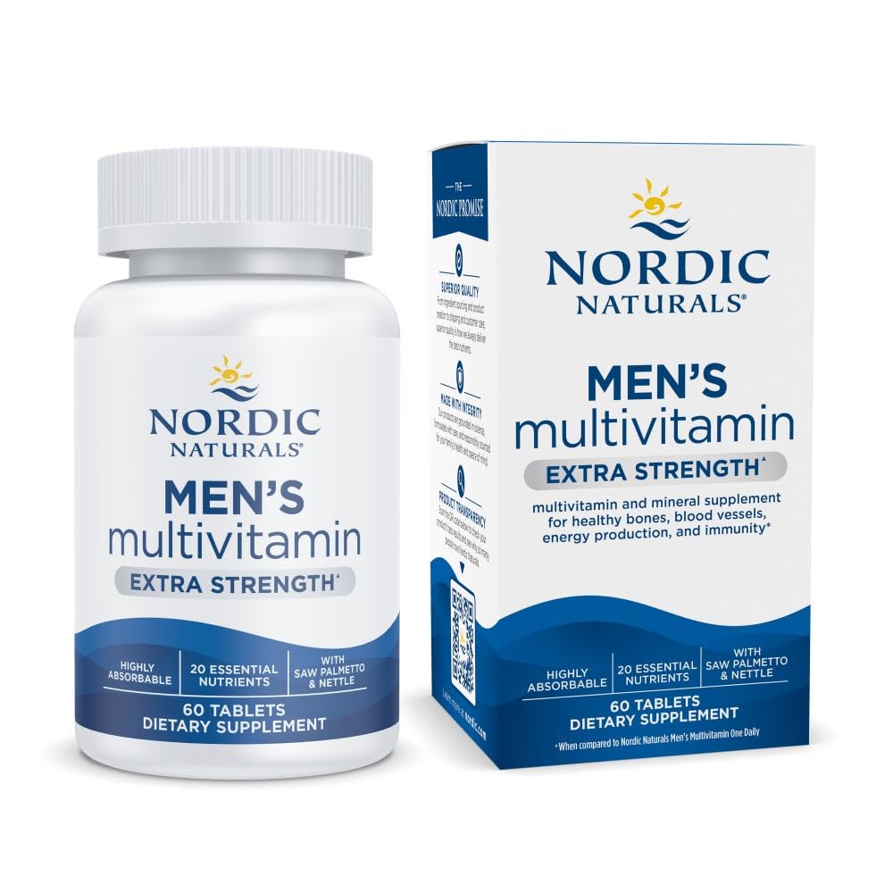Nordic Naturals Hommes Multivitamine Extra Strength - Bone, Energy, & Blood-Vessel Support - Supplément d'immunité - 20 nutriments essentiels - 60 comprimés - 30 portions