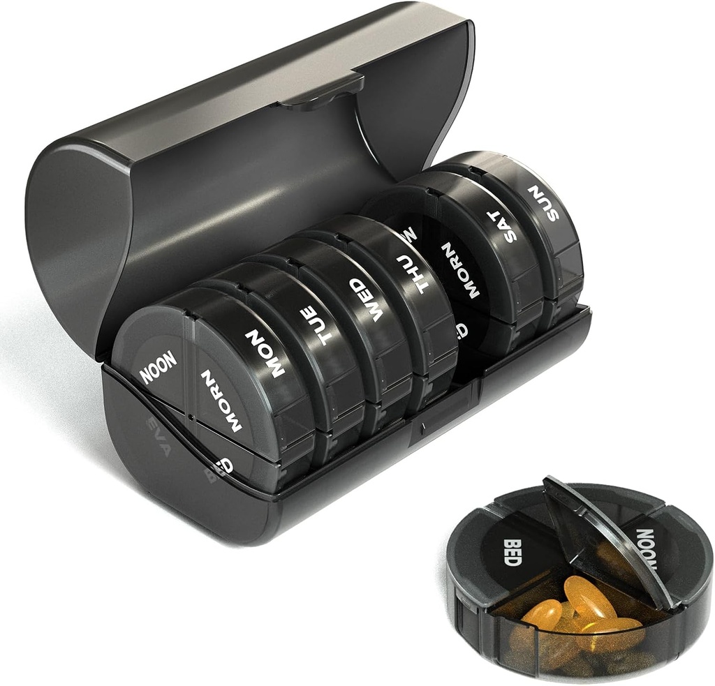 Sukuos Wöchentliche Pille Organizer 4 Mal pro Tag, extra große 7 Tage Pillen Box, Bunte Vitamine Halter Cases für Fischöl, Vitamin, Medikamente, Ergänzungen | Große Behälter | Doppelschutz