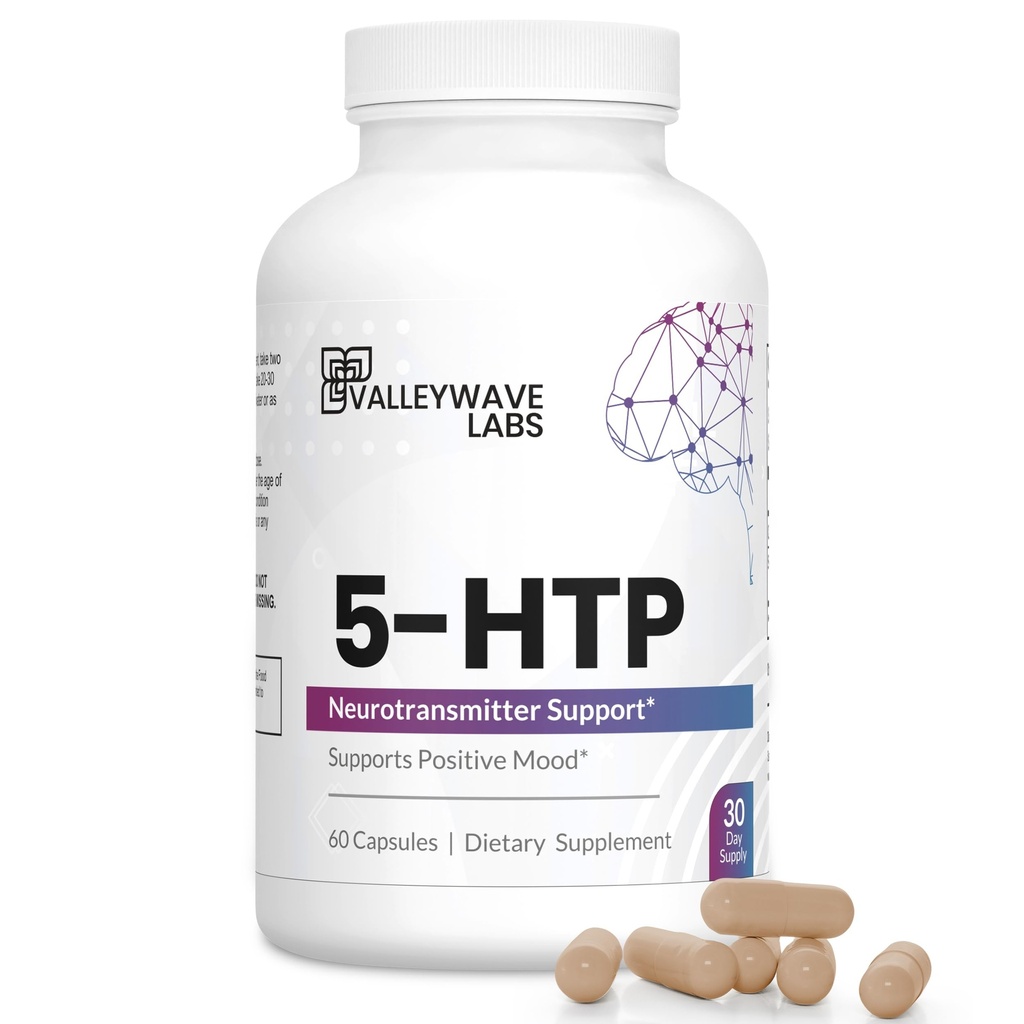 5-HTP - Supplément 5HTP de 200mg (5-Hydroxytryptophane) pour soutenir l'humeur Plus Sommeil*, soulagement du stress*, 60 capsules - 30 jours d'approvisionnement, fabriqués aux États-Unis