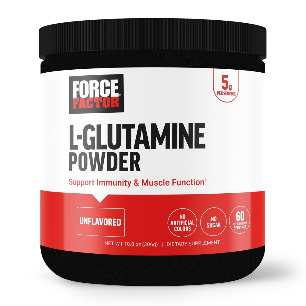 FACTEUR DE FORCE L-Glutamine Poudre pour la récupération post-entraînement, la récupération musculaire, la fonction musculaire saine, et l'immunité, 5000mg/5g Supplément de glutamine, végétalien, non-OGM, 60 portions
