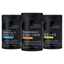 Sportforschung Wild Alaskan Pollock Omega 3 Fish Oil 90 Softgels (1250 mg), Kurkumin C3 Complex (120 Softgels) und Vegan 5000 IU Vitamin D + 100mcg Mk7 Vitamin K (60 Softgels)