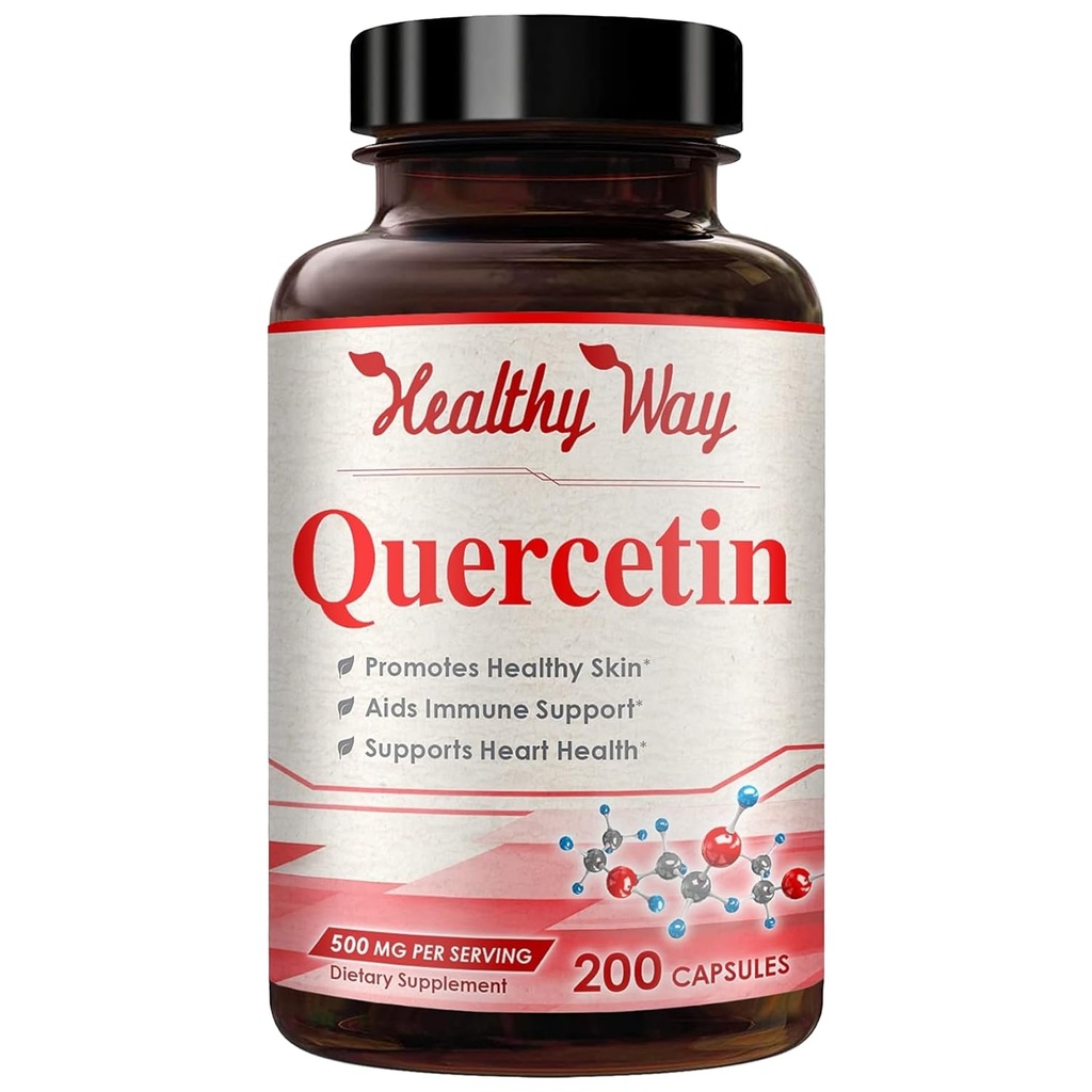 Capsules haute résistance Quercetin 500mg - Une fois par jour puissant supplément Quercetin antioxydant pour le vieillissement cardiaque Cerveau de peau et soutien immunitaire - Vegan Friendly sans gluten Fabriqué aux États-Unis (200 portions)