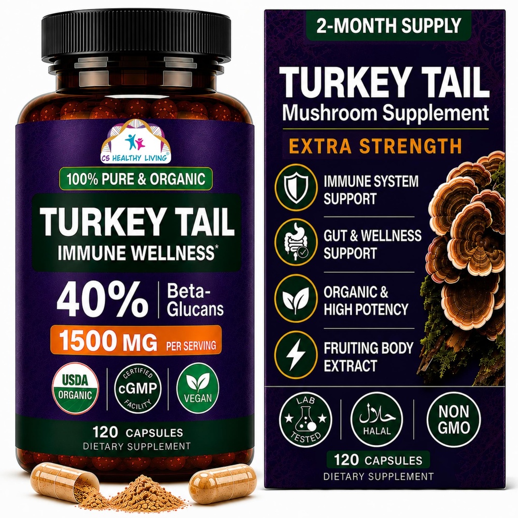 CANCER SCIENCES Turkey Tail Wellness Pilze Supplement, USDA Certified Organic Extract, Extra Strength 1.500 mg, Hohe Potenz 40% Beta-Glucans, Gut & Immununterstützung, Natürliche Verdauung, 120 Kapseln