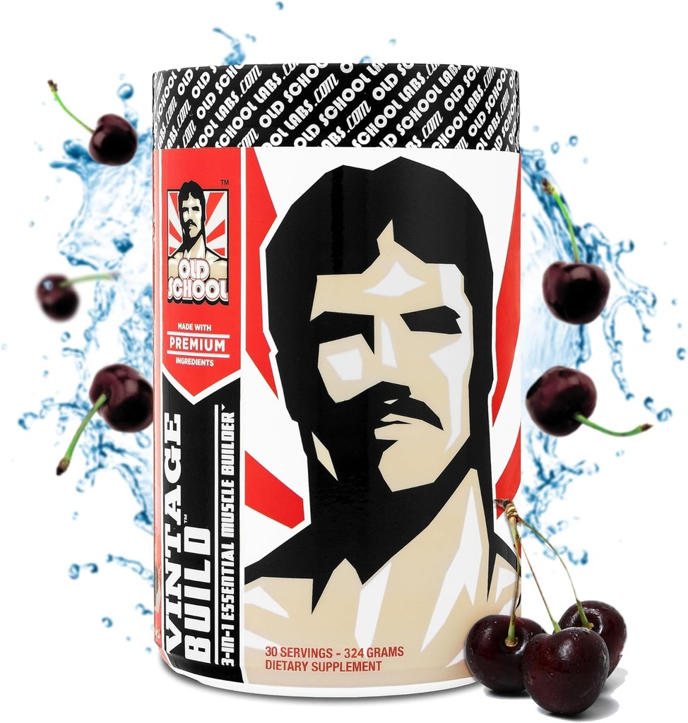 Vintage Build – Post Workout Erholung & Muskelaufbau Pulver-Getränk für Muskelkraft & Wachstum - Reduziert Soreness – Kreatin Monohydrate, BCAAs, L-Glutamin – Schwarz Cherry Flavor – 324g