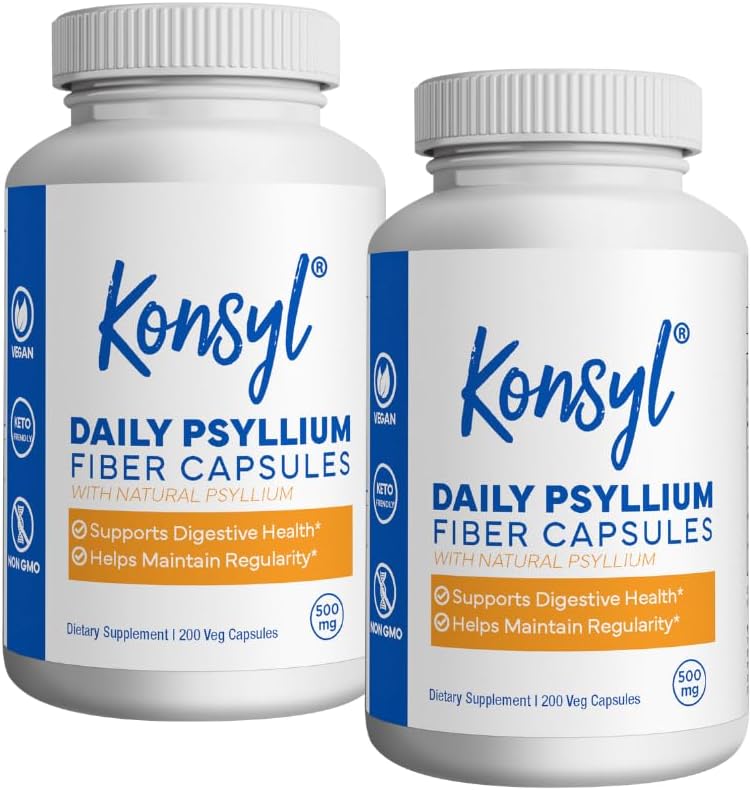 Konsyl Daily Psyllium Fiber Capsules - Enthält 1500mg All-Natural Psyllium Husk Pulver pro Servierung - Unterstützt Verdauungs-Gesundheits- und Gewichtsmanagement-Ziele + (2 Pack - 200 Count Jeder)