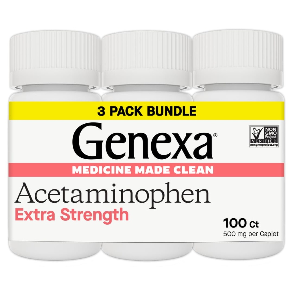Genexa Clean Acetaminophen 500mg Extra Strength, Dye Free Pain Reliever Fever Reducer, 0% Künstliche Additive, Schmerzmedizin für Erwachsene, glaubt Kopfschmerzen, Rückenschmerzen, Minor Arthritis Schmerzen, 300 Tabletten